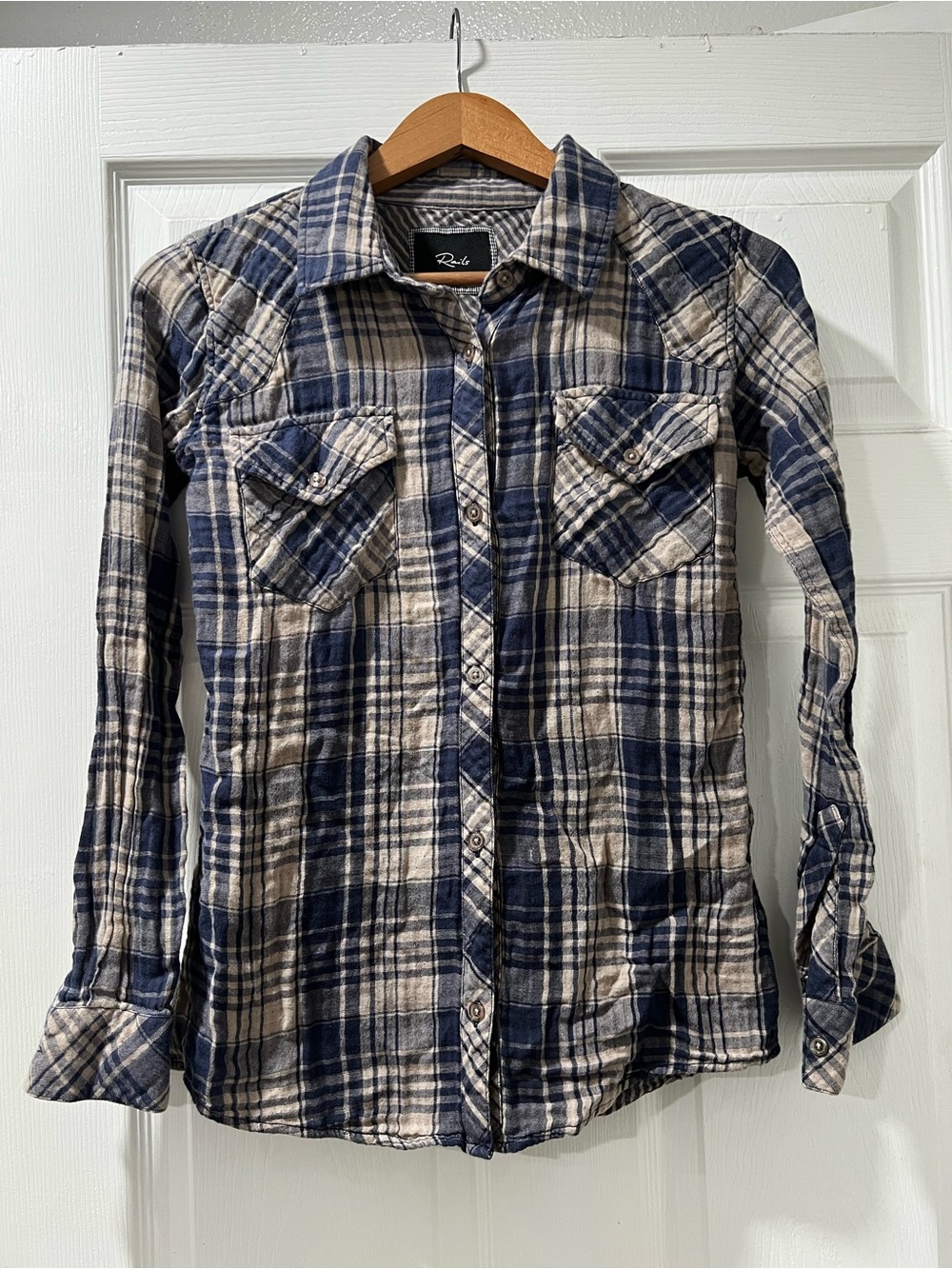 Rails Navy and Cream Plaid Casual Button-Down Shirt